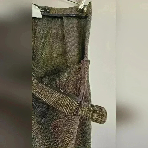 Tribal Stretch Extensible Wide leg Trouser Size 8P Brown w/ Blue & Tan Stripping - Picture 4 of 12